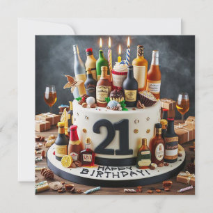 CARTE GÂTEAU D'ANNIVERSAIRE 21 ANS DIVERTISSANT