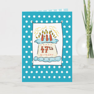 Carte Gâteau d'anniversaire 47e sur Turquoise bleu avec 