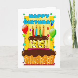 Carte gâteau d'anniversaire avec bougies - heureux 35e a