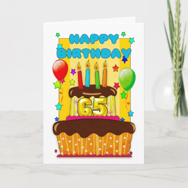 Carte gâteau d'anniversaire avec bougies - heureux 65e a (Devant)