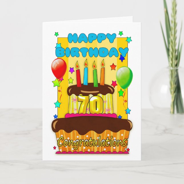 Carte gâteau d'anniversaire avec bougies - heureux 70e a (Devant)