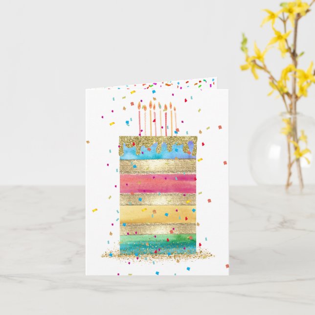 Carte Gâteau d'anniversaire avec Confetti et bougies (Fleur jaune)