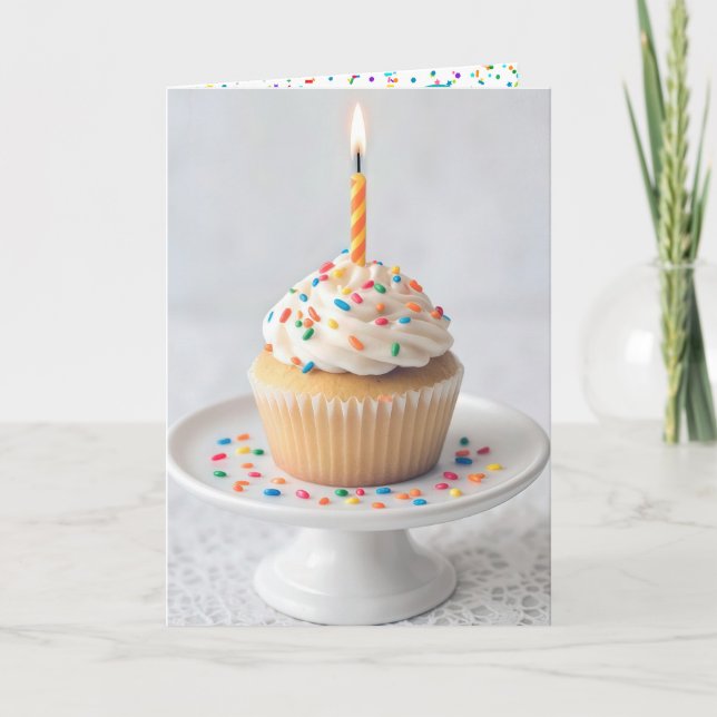 Carte Gâteau d'anniversaire avec une bougie (Devant)