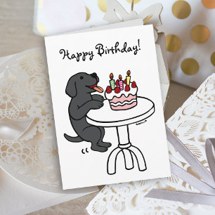 Carte Gâteau d'anniversaire Black Labrador Cartoon Plain