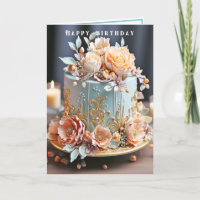 Gâteau d'anniversaire bleu clair pêche filigrane o