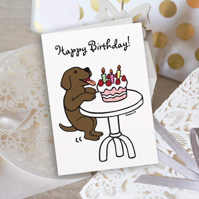 Carte Gâteau d'anniversaire Chocolat Labrador Cartoon Pl (Birthday Cake Chocolate Labrador Cartoon Birthday Card with plain white background for dog lovers.)