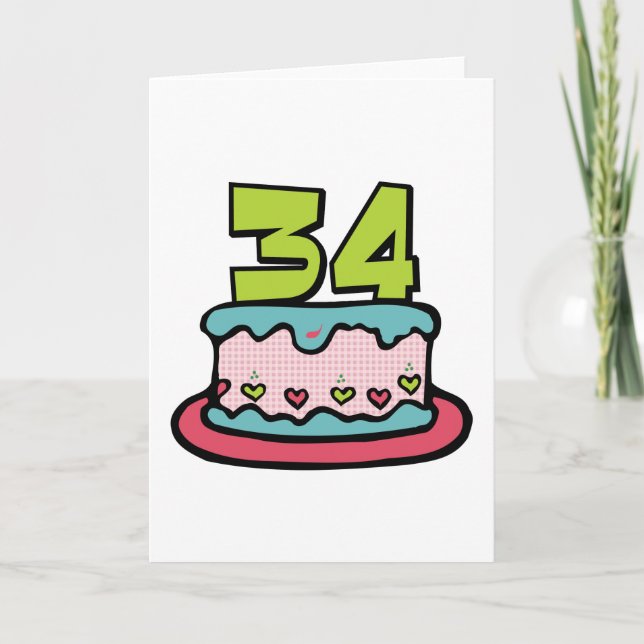 Carte Gâteau d'anniversaire de 34 ans (Devant)