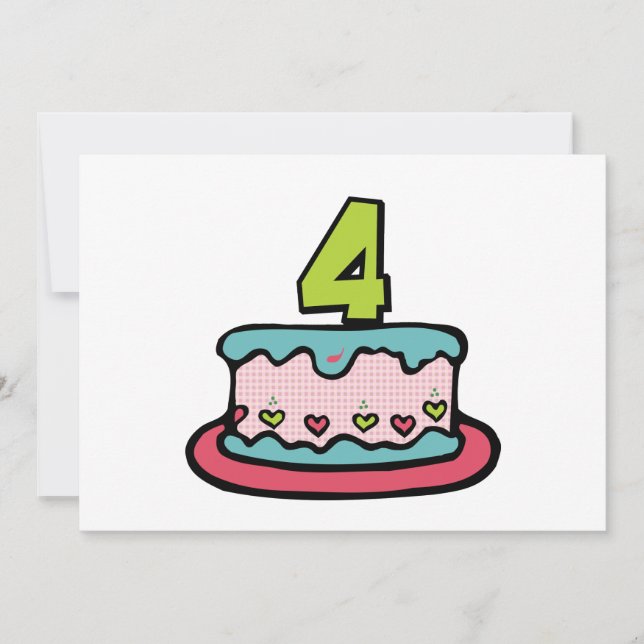 Carte Gâteau d'anniversaire de 4 ans (Devant)