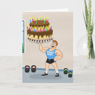 Carte Gâteau d'anniversaire de bodybuilder drôle en cart