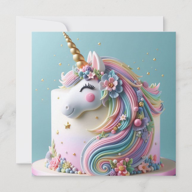 CARTE GÂTEAU D'ANNIVERSAIRE DE ENFANT DÉCORÉE D'UNICORN  (Devant)