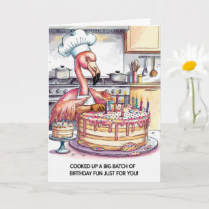 Carte Gâteau d'anniversaire de flamant rose Grande fête 