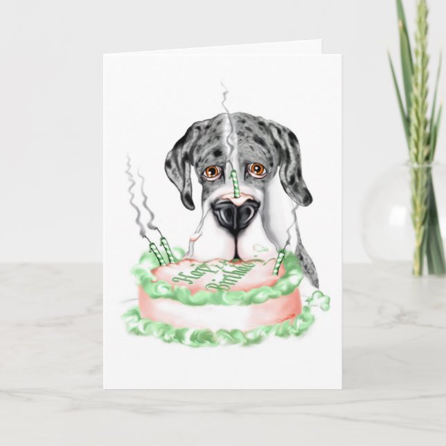 Carte Gâteau d'anniversaire de great dane Merle UC (Devant)