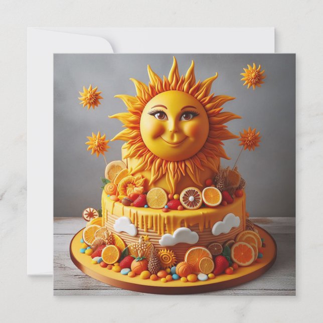 CARTE GÂTEAU D'ANNIVERSAIRE DÉCORÉE À THÈME ET SOLEIL (Devant)