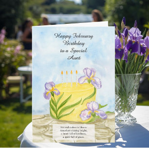 Carte Gâteau d'anniversaire des iris de février de tante