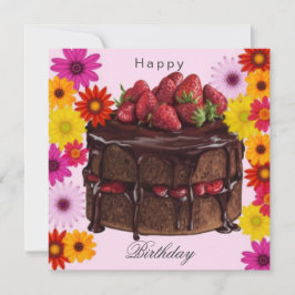 Carte Gâteau d'anniversaire et fleurs