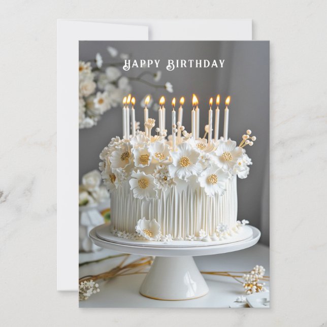 Carte Gâteau d'anniversaire Fleurs blanches et d'or Boug (Devant)