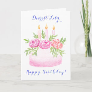 Carte Gâteau d'anniversaire floral aquarelle peint à la 