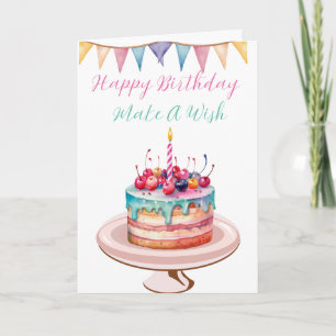 Carte Gâteau d'anniversaire illustré à la main, Annivers