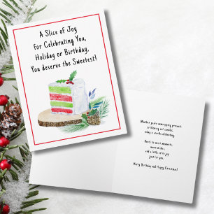 Carte Gâteau d'anniversaire joyeux Noël aquarelle 