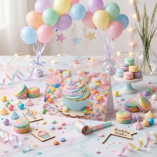 Carte Gâteau d'anniversaire Licorne Arc-en-ciel Pastel