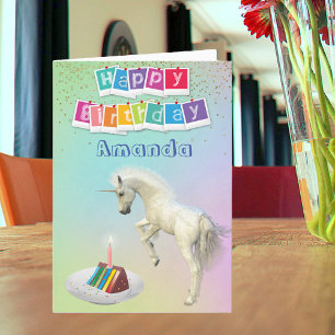 Carte Gâteau d'anniversaire licorne personnalisé Joyeux 
