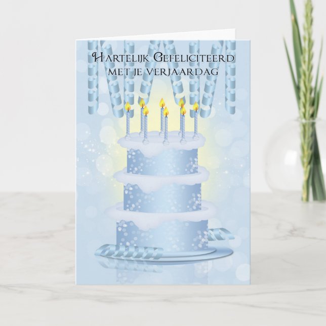 Carte Gâteau d'anniversaire néerlandais et bougies de (Devant)