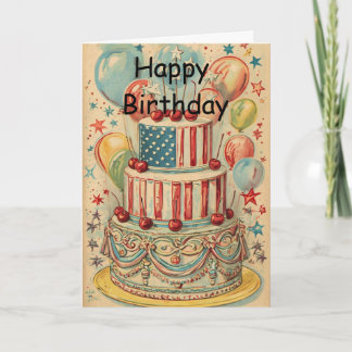 Carte Gâteau d'anniversaire patriotique vintage