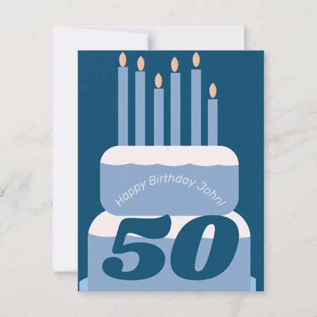 Carte Gâteau d'anniversaire Tirée Bleu N'importe quel âg (Devant)