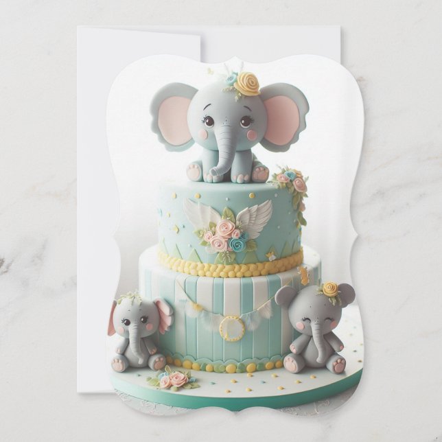 CARTE GÂTEAU DE COUCHE ADORABLE PETITS ÉLÉPHANTS (Devant)