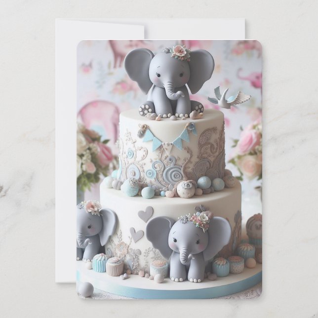 CARTE GÂTEAU DE COUCHE DE PETITS ÉLÉPHANTS AMUSANTS (Devant)