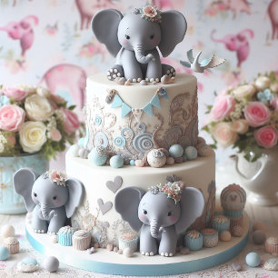 CARTE GÂTEAU DE COUCHE DE PETITS ÉLÉPHANTS AMUSANTS