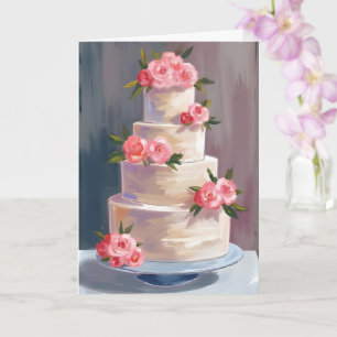 Carte Gâteau de Mariage Rose Rose Mariage Aquarelle