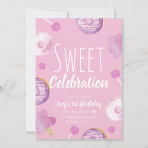 Carte Gâteau de Naissance Sucré Candy Rose Fête pour Fil