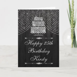 Carte Gâteau de rideau de diamant noir argenté Anniversa