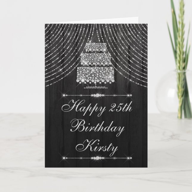 Carte Gâteau de rideau en diamant noir argent Anniversai (Devant)