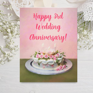 Carte Gâteau joyeux 3e anniversaire de mariage