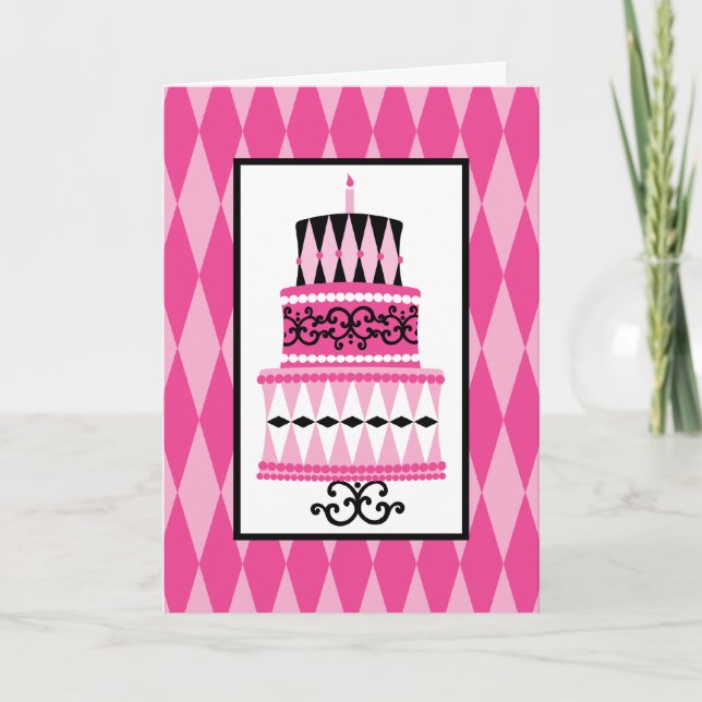 Carte Gâteau rose et noir de partie (Devant)