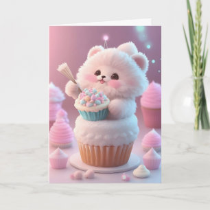 Carte Gâteaux Cupcakes Chapeau de Fête Adorable Chaton B