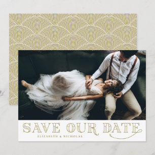 Carte Gatsby Art Déco Typographie Or Enregistrer la date