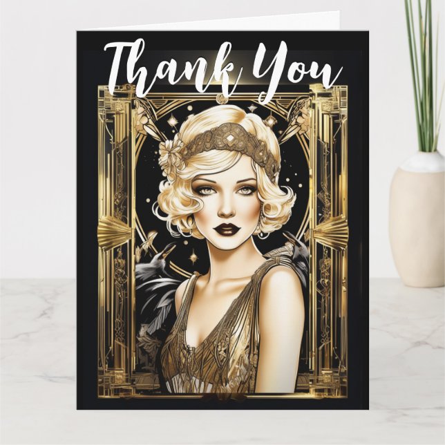 Carte Gatsby flapper fille blonde merci les années 1920 (Devant)