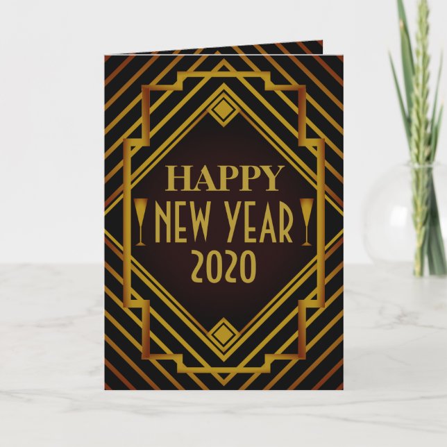 Carte Gatsby Gold Années 1920 Salutation de nouvel an (Devant)