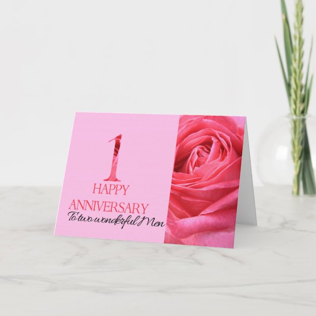 Carte Gay Couple Anniversaire Rose rose (Devant)