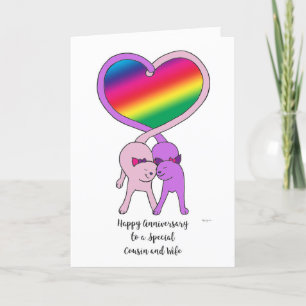 Carte Gay Cousin & Femme Anniversaire Rainbow Cats