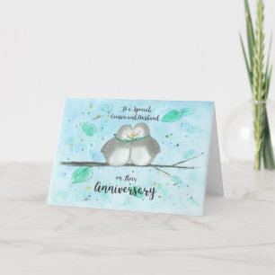 Carte Gay Cousin & Mari Anniversaire Mignonne Lovebirds