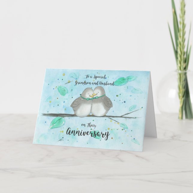 Carte Gay Grandson & Mari Anniversaire de mignons Lovebi (Devant)