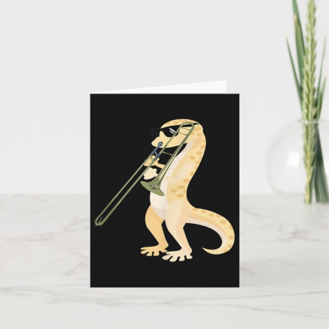 Carte Gecko Drôle Jouant du Trombone avec des Lunettes d (Devant)