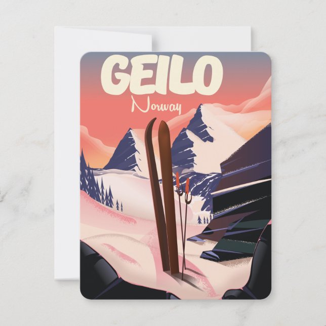 Carte Geilo Norvège belle affiche de ski. (Devant)