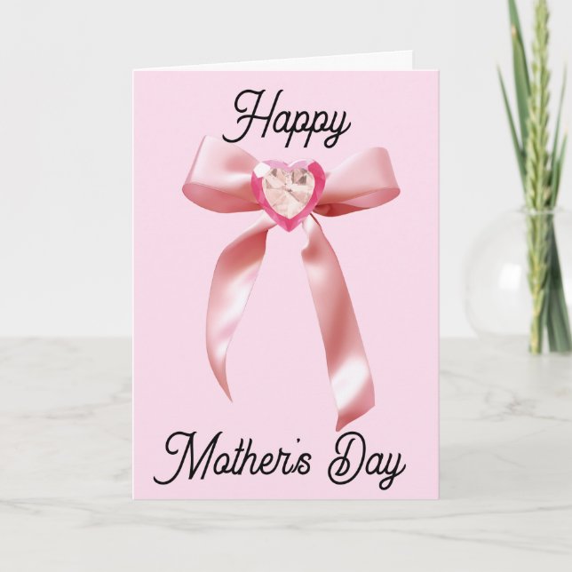 Carte Gem Coeur Rose et Coquette Bow Fête des Mères (Devant)