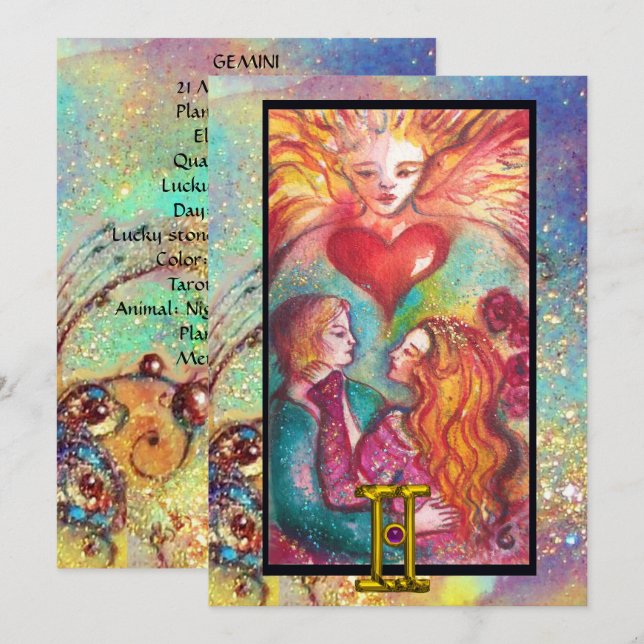 CARTE GÉMEAUX, TAROT DES AMOUREUX ASTROLOGIE ZODIAQUE AN (Devant / Derrière)