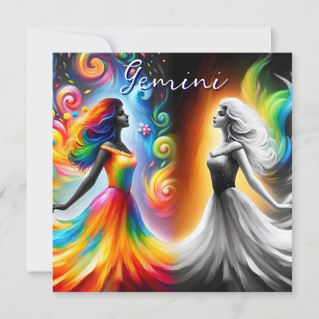 Carte Gemini Twins Couleur et noir et blanc Horoscope (Devant)